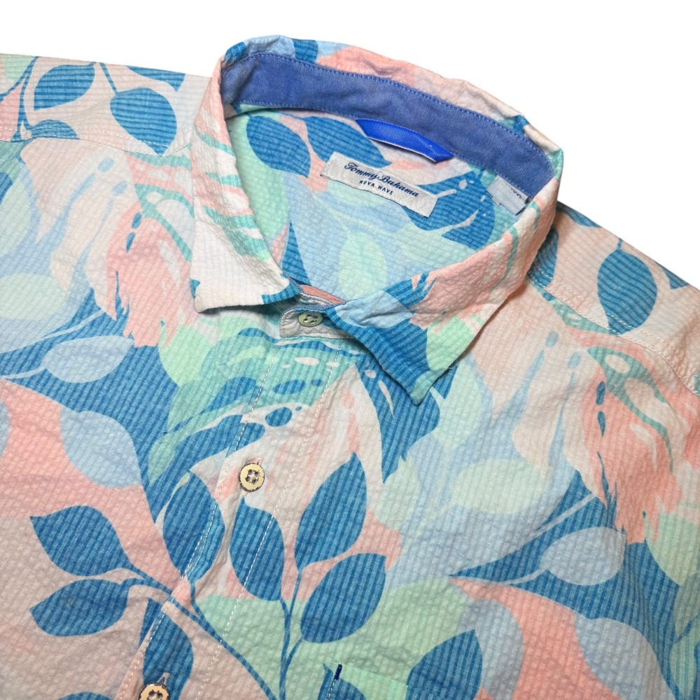 Tommy Bahama Nova Wave Seersucker Reverse Shirt Mens XL Floral Tropical S/S